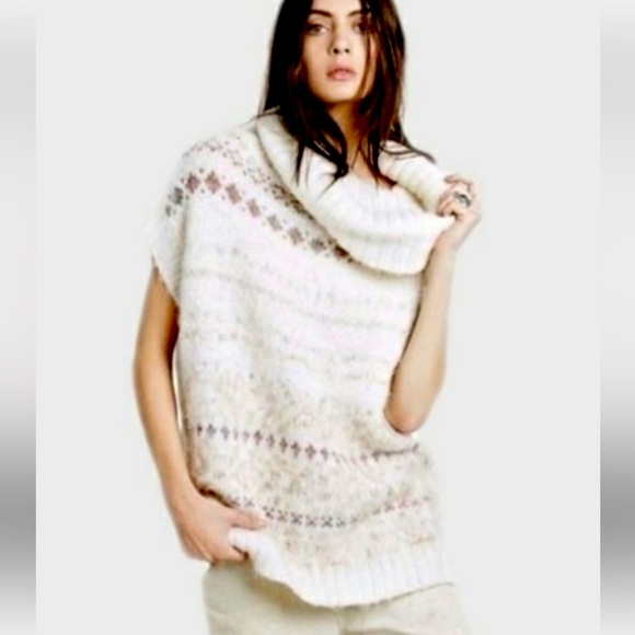 Free People Snow Bunny Fair Isle Cowl Neck Sweater Poncho | Size Small - Picture 1 of 7